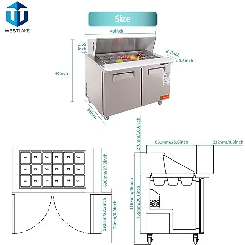Westlake WKSR-48BM Salad Prep Table Refrigerator 2 Door 33-40°F — view 3