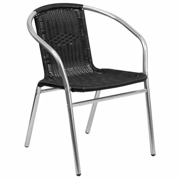 Flash Furniture TLH-020-BK-GG Armchair with Black Rattan Seat and Aluminum Frame