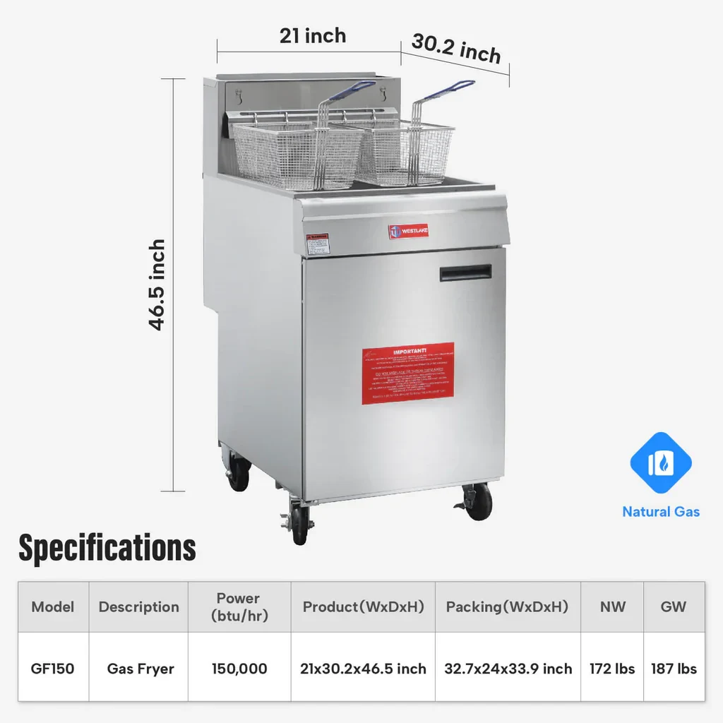 Westlake GF150 Deep Fryer 21" 150,000 Btu 70 lb Oil Capacity — view 2