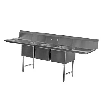 Serv-Ware E3CWP15152-15 Three-Compartment Underbar Sink 15" x 15" Bowls with 15" Drainboard — main image