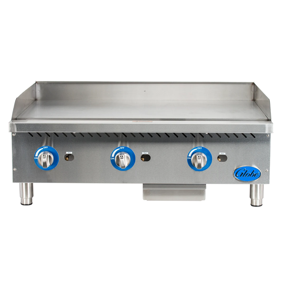 Globe GG36G Gas Countertop Griddle 36 Inch Wide Rotary Control Knob Control Rectangle Polished Steel 1 Inch Thick Plate Heavy-Duty — Natural Gas, 90000 BTU — view 2